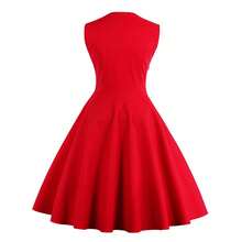 Vestido de mujer estilo vintage rockabilly de los años 50: sin mangas, con cuello en pico, estampado de lunares y floral, ideal para cócteles. - Rojo - Ver 3