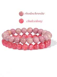 2 件天然石串珠配对手链 8 毫米情侣距离能量手链玛瑙绿松石宝石弹力手镯首饰套装男女礼物 - 彩色 - 查看 10