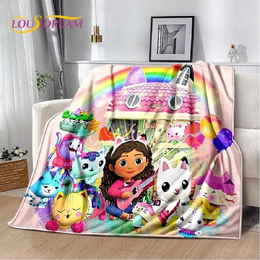 Cartoon Cute Gabbys Dollhouse Girl Soft Blankets, Keep Warm Throw Blanket Comfortable Blanket For Picnic Beds Sofa Home Bedroom.Jpg - trắng - Xem 1