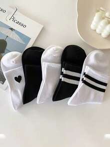 5 Pairs Versatile Sports Crew Socks, Skin-Friendly Soft & Comfortable, Fall Socks