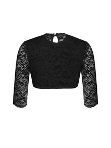 ii 巴伐利亚啤酒节服装传统连衣裙花卉蕾丝衬衫经典上衣，万圣节 - 黑色 - 查看 2