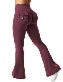 YEOREO Flare Leggings With Pockets For Women Butt Lifting Gym Yoga Leggings Flare Leggings Joggers For Women Summer Pants For Women - Anh đào đen - Xem 4