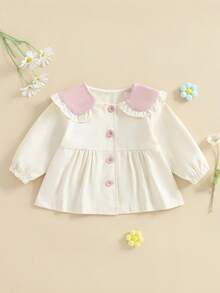 Toddler Girls Fall Jacket With Bunny Ears Long Sleeve Doll Collar Button Down Loose Coat Baby Outwear Windbreaker - Apricot - View 4