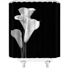 Black White Floral Shower Curtain, Elegant Calla Lily Flower Shower Curtains For Bathroom, Bathroom Curtain, Premium Polyester Fabric, Machine Washable, Includes Plastic Hooks For Easy Installation, Home Decor Bathroom Decor