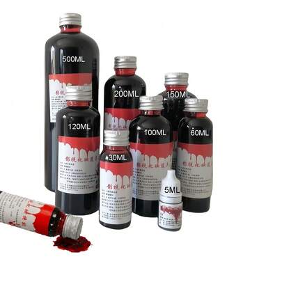 1 件逼真的模拟血液液体，万圣节恶作剧道具。4 件套服装套装适用于吸血鬼角色扮演、节日道具、洒在衣服上、恶作剧、摄影道具（瓶子和标签可能因批次而异）