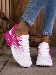 2025新款女百搭休闲透气运动鞋气垫轻便时尚运动休闲鞋跑步鞋渐变运动鞋 - 玫紅色 - 查看 6