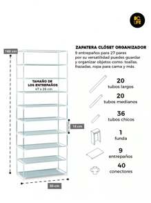 Big City Mueble Zapatera Armario Organizador Repisa Armable Multiusos 9 Niveles 27 pares - Gris - Ver 1