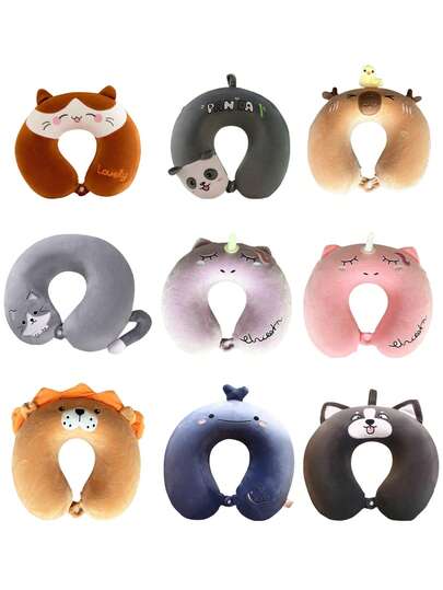 1 件可爱护颈枕飞机旅行枕保护颈椎枕卡通动物记忆泡沫 U 型枕成人卧室节日派对礼物，圣诞节礼物冬季保暖颈枕