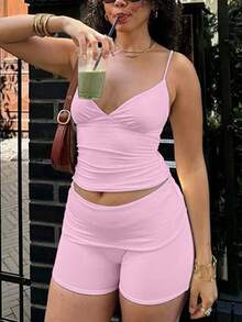 2 piezas Conjunto deportivo de mujer elegante, sexy y cómodo, adecuado para la playa, vacaciones, graduación, aeropuerto, vuelta al colegio, Halloween, versátil