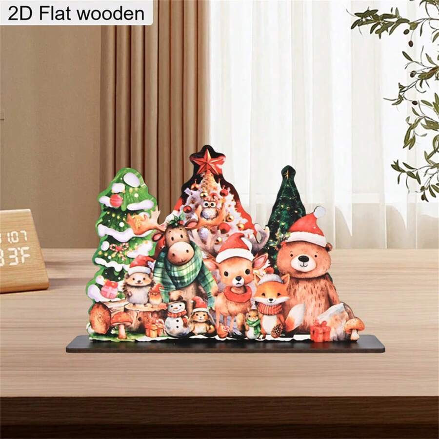 2D Flat, 1pc Animal Christmas Wooden Sign Plaque Ornament Christmas Gifts Christmas Decoration Festival Desktop Decoration Ornament Home Decoration Party Table Centerpieces Decorations Holiday Gifts For Family And Friends