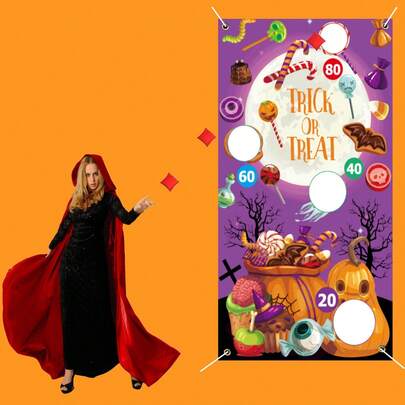 1 Set Halloween Candy Toss Game, Ghost Themed Holiday Beanbag Toss Game, Includes 3 Beanbags, Suitable For Family Halloween Lawn And Yard Parties