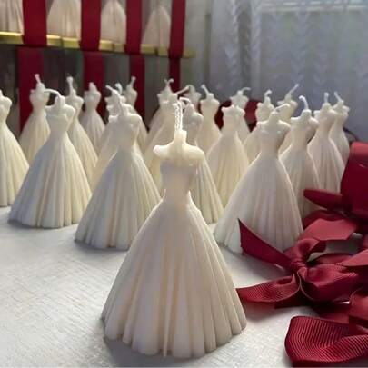 1 pieza Molde de vela de silicona blanco elegante para el estilo del vestido de novia, perfecto para hacer velas personalizadas, decoraciones de yeso, regalos de boda, regalos de mano, reutilizable, fácil de desmontar, artesanía esencial hecha a mano.