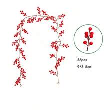 Guirnalda de bayas rojas sin necesidad de electricidad - Hojas de acebo artificial clásicas con bayas, decoración de mesa y pared, decoración navideña festiva sin plumas