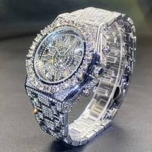 1pc New Men's Hip-Hop Watch Date Party Dial Large Diamond Green Ice Diamond Clock Fashionable Quartz Watch Luxurious Men's Luminous Hand Clock - one-size - View 10