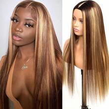 34inch Highlight Bone Straight V Part Wig Human Hair No Leave Out Wig Glueless Wigs Human Hair 200 Density V Shaped Wigs Human Hair No Sew In NO Glue Beginner Friendly 4/27 - SP4/27 - View 3