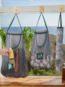 1 Bolsa de malla transpirable, puede transportar bolsa colgante para frutas y verduras, bolsa de malla de almacenamiento multifuncional para la cocina - Organizador portátil de pared para frutas, verduras, jengibre y ajo, de agarre hueco y transpirable | Accesorios esenciales para el hogar