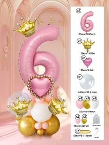 25pcs/Set Royal Princess Theme Luxury Party Decoration Balloon Set - Includes 32-Inch (Approx. 80cm) Deluxe Number Balloons (0-9 Silver/Pearl Pink/Purple/Gold), 18-Inch Clear Balloons, 10-Inch Romantic Heart Balloons (Red/Purple/Pink/Blue), And Exquisite Mini Balloons (Gold Crown/Silver Crown/Shell/Rose/Snowflake), Perfect For Frozen, Ice Palace Theme/Underwater Kingdom Theme/Magic Castle Theme/Rose Garden Theme And Other Royal Princess Style Celebrations, Baby Shower - Multicolor - View 14
