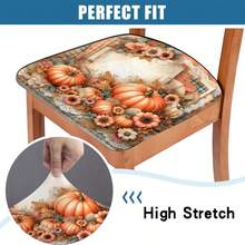1/4/6/40pcs Autumn, Pumpkin, Book Page Lace And Flowers Printed Removable Full-Cover Stretchable Milk Fiber Fabric Chair Covers ,Restaurant Chair Covers - Square Chair Cushion Covers For Restaurant Kitchen Dining Hotel Seat Covers Removable Soft Cushion Chair Covers