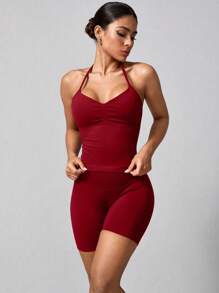 NcmRyu Damen Einfarbiges vielseitiges BH-Top und Shorts Set, Yoga, Tennis, Laufen, Workout, Outdoor Sport