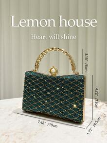 1 geantă de mână verde metalizat cu romburi și paiete, curea detașabilă cu lanț, poșetă elegantă, potrivită pentru rochii de seară, ocazii formale, nunți, petreceri, festivaluri