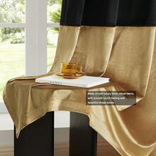 Black Gold Color Block Window Curtains Panels 84 Inches Long Farmhouse Drapes Bedroom Living Room Darkening Treatment With Grommet Set Home Decor - Cream & Black - View 6