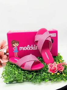 Girls' Flat Sandals, Slide Molekinha, Comfortable Youth - Kepang merah muda - View 2
