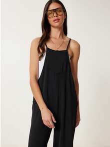Solid Color Casual Pocket Twist Vacation - Black - View 3
