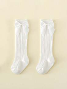 2双装儿童黑白蝴蝶结过膝袜，百搭校园风中筒袜，四季皆宜 - 黑與白 - 查看 5
