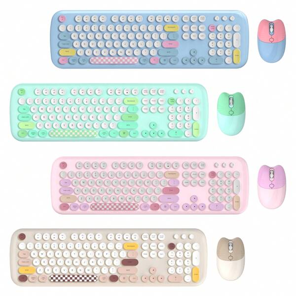 MOFII MOFII Zero es silencioso, conveniente, lindo, ergonómico, 2.4G, plug and play, teclado de tamaño completo de 104 teclas, con teclas de función multimedia y área numérica, teclado y mouse inalámbricos, teclas con diseño retro redondo de color rosa macaron, adecuado para portátiles, computadoras de escritorio, oficinas, gamers, Windows, productos electrónicos