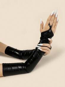 1 Paar glänzende Latex fingerlose Handschuhe, sexy Kostümparty eng anliegende Armstulpen für Frauen
