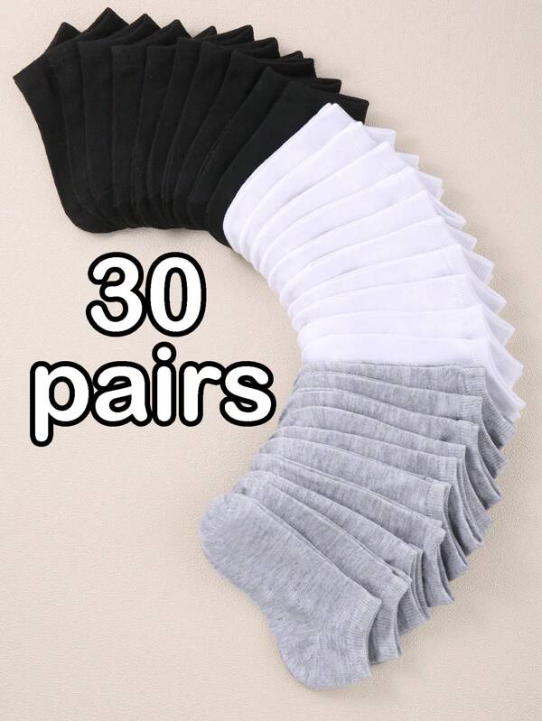 30 Pairs Unisex Thin Breathable Comfy Deodorant Sweat-Absorbing Low Cut Ankle Socks, Casual Plain Color Socks, Children's Socks & Hosiery For Summer Spring, Summer, Autumn And Winter Socks