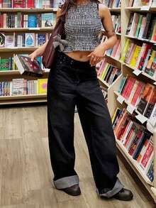 Women's Summer Ruched Vests Sleeveless O Neck Solid Color/Plaid Peplum Tank Tops - Multicolor - View 4