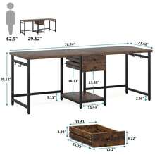 Tribesigns 200 Cm Long Desk, Double Computer Desk With 2 Drawers, Two Person Desk Workstation With Storage Shelves, Writing Table Study Desk For Home Office, Rustic Brown - Brown - View 2