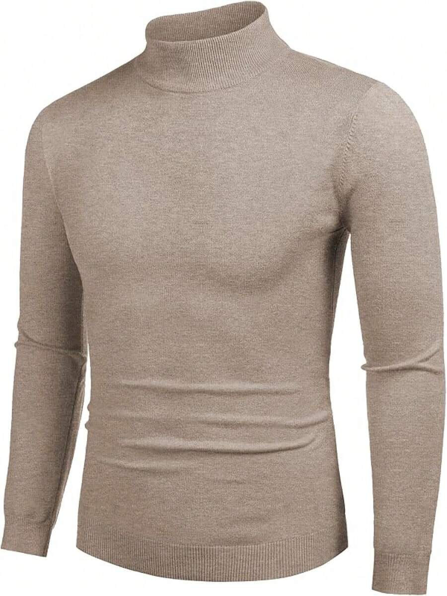Men's Slim Fit Mock Turtleneck Pullover Sweater Casual Basic Knitted Thermal Sweaters - Màu kaki nhạt - Xem 1