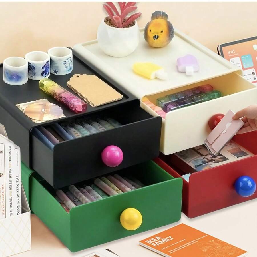 Stackable Storage Box (1 Piece) / Dopamine Storage Box / Colorful Plastic Storage Box - Ideal For Storing Office Supplies, Cosmetics, Stationery, Hair Ties, Jewelry, And Makeup Pens. Perfect For Organizing Your Vanity, Desk, Bathroom, Or Nightstand. - Multicolor - View 1