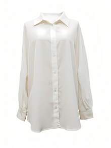 British Style Woven Long Sleeve Blouse, Elegant Top White Spring - White - View 6