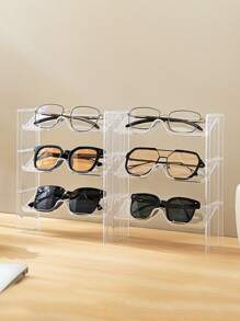 1 pieza Organizador de escritorio de acrílico con 4 compartimentos, organizador vertical para maquillaje, cuidado de la piel, gafas de sol y almacenamiento de artículos de papelería