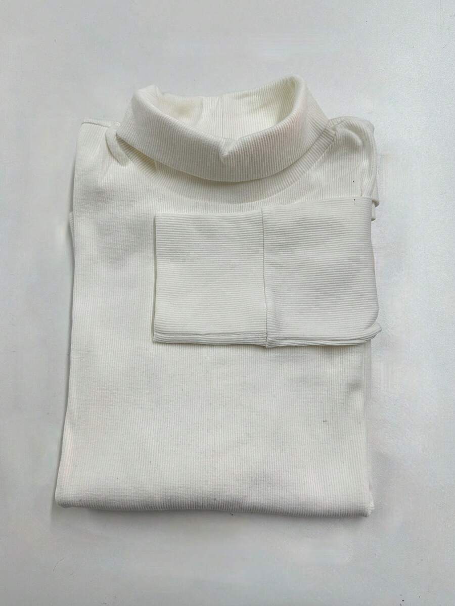 Men's Ribbed Turtleneck Long Sleeve Shirt, Old Money Style - Crema - Ver 1