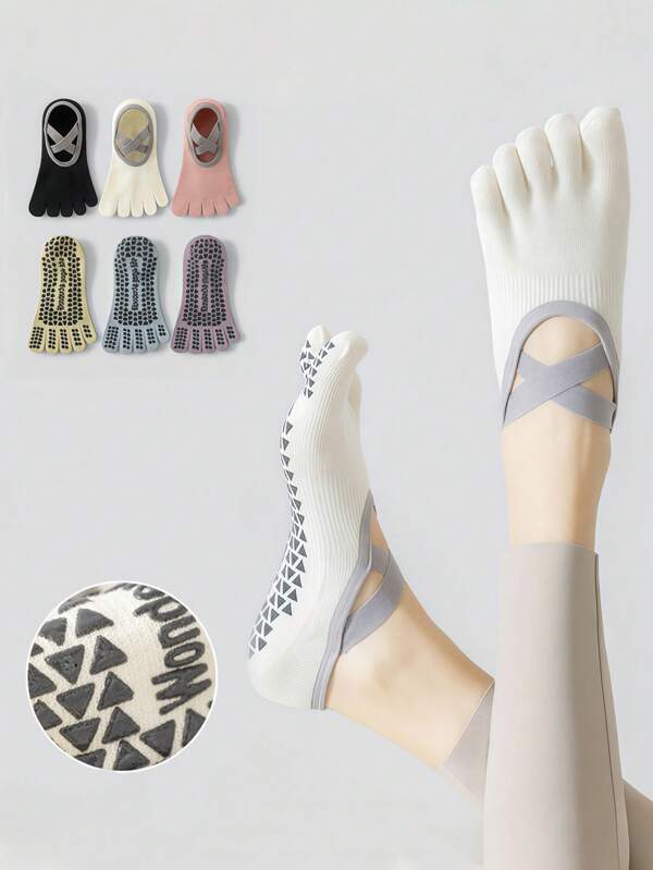 1 par de calcetines de algodón puro con cinco dedos antideslizantes para yoga y pilates, calcetines de verano delgados para mujeres que practican yoga