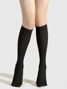 1/3 Pairs Black Grid Texture Pattern Knee High Socks, Fashionable Opaque Nylon Pantyhose, Breathable Thigh High Socks For Daily Wear, Cozy - Black - View 19