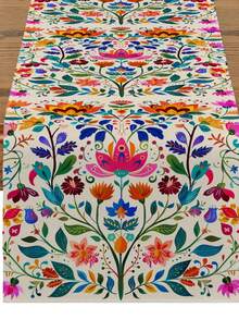 1/4pcs/10pcs Floral Pattern Table Runner & Placemat Set, Mexican Day Of The Dead Atmosphere Festival Table Decor Fabric Flags, Decorations, Gift Table Runner & Placemat Set Suitable For Indoor And Outdoor Celebrations, Seasonal Party Supplies, Kitchen Dining Table Decor, Party Table Decor, Home Room Decor Table Flags, Restaurant Decor Tablecloth