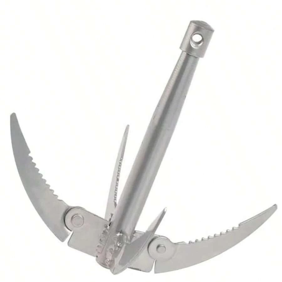 户外抓钩沼泽草切割生存工具带绳，可折叠船锚，耐用，适用于小船、独木舟、钓鱼（绳索颜色随机） - 彩色 - 查看 1