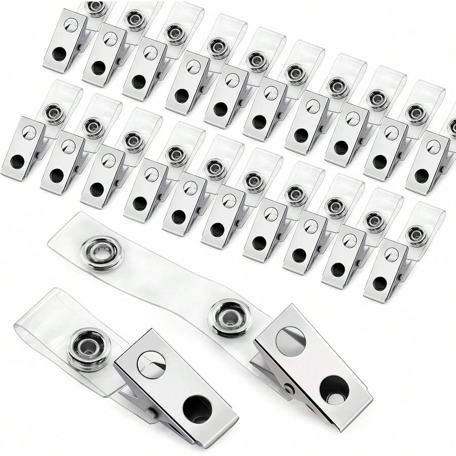 Easytle 30 Pcs Metal Badge Clips With PVC Straps ID Strap Clip Double Holes Badge Holder Clips ID Clip Badges, Work Badges - 30 Pcs - View 1