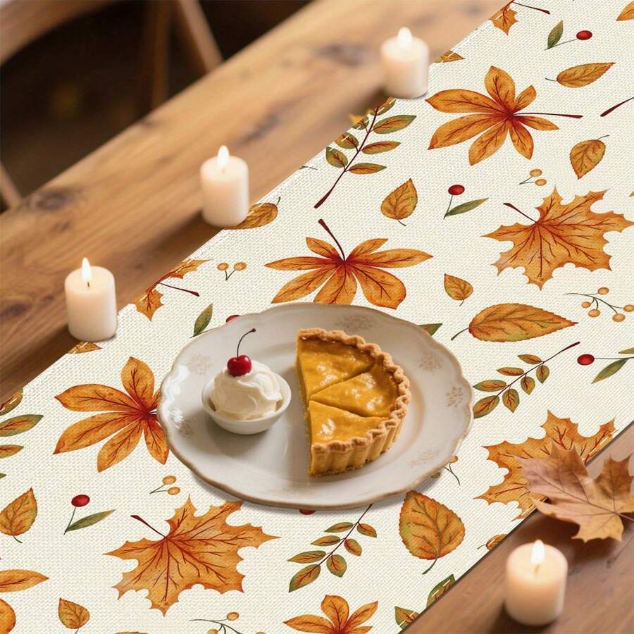 1pc Packing Maple Leaf Deciduous Berry Autumn Table Runner Is Suitable For Farmhouse Pastoral Family Party Decoration - Multicolor - View 1