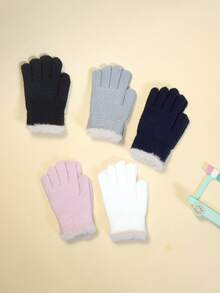 1 Par / 2 Pares de Guantes de Invierno Acolchados para Niños, Guantes de Punto Cálidos y a Prueba de Frío de Dedo Completo para Niños y Niños, Adecuados para Exteriores y Esquí, Apropiados para Niños de 3 a 12 Años - Peluche de color sólido - Ver 11