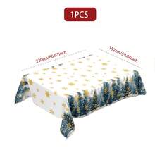 1/36 piezas Mantel decorativo impreso digitalmente con diseño de copos de nieve y árboles de Navidad - Rectangular y redondo de poliéster lavable, adecuado para decoración de comedor interior, reunión familiar, regalo, fiesta festiva, sala de estar, cocina, banquete de hotel