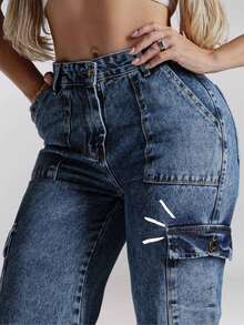 Milimetrica Premium Comfortable Wide Leg Cargo Jeans - Carga veteada - Ver 7