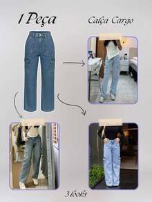 Milimetrica Premium Comfortable Wide Leg Cargo Jeans - Carga veteada - Ver 10