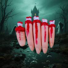 5 buc degete realiste sângeroase de groază tăiate, degete false rupte realiste de Halloween, potrivite pentru Halloween, casă bântuită, teatru, decorare magică pentru petrecere, cosplay, recuzită de decorare pentru petrecere cu parte a corpului ruptă de Halloween