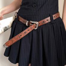 2025 New  Vintage  White Belt Stylish Belt Niche Design Versatile Accessory - 咖啡 - 查看 2